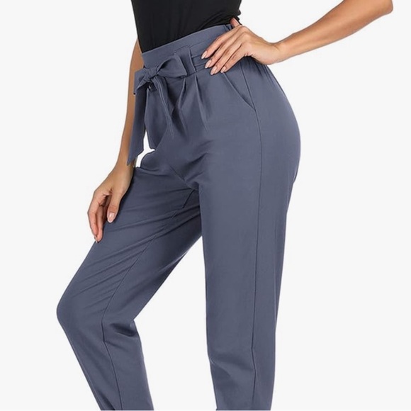 Grace Karin Dark Gray Slacks Women’s Size M Elastic High Waist with Tie Belt EUC - Picture 3 of 16